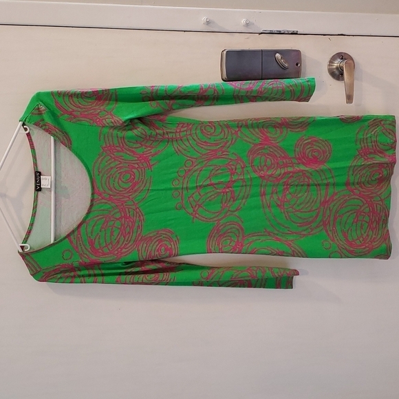 VENUS Lime Green Pink Neon Abstract Bodycon Abstract Mini Dress XS NWOT - Picture 3 of 5